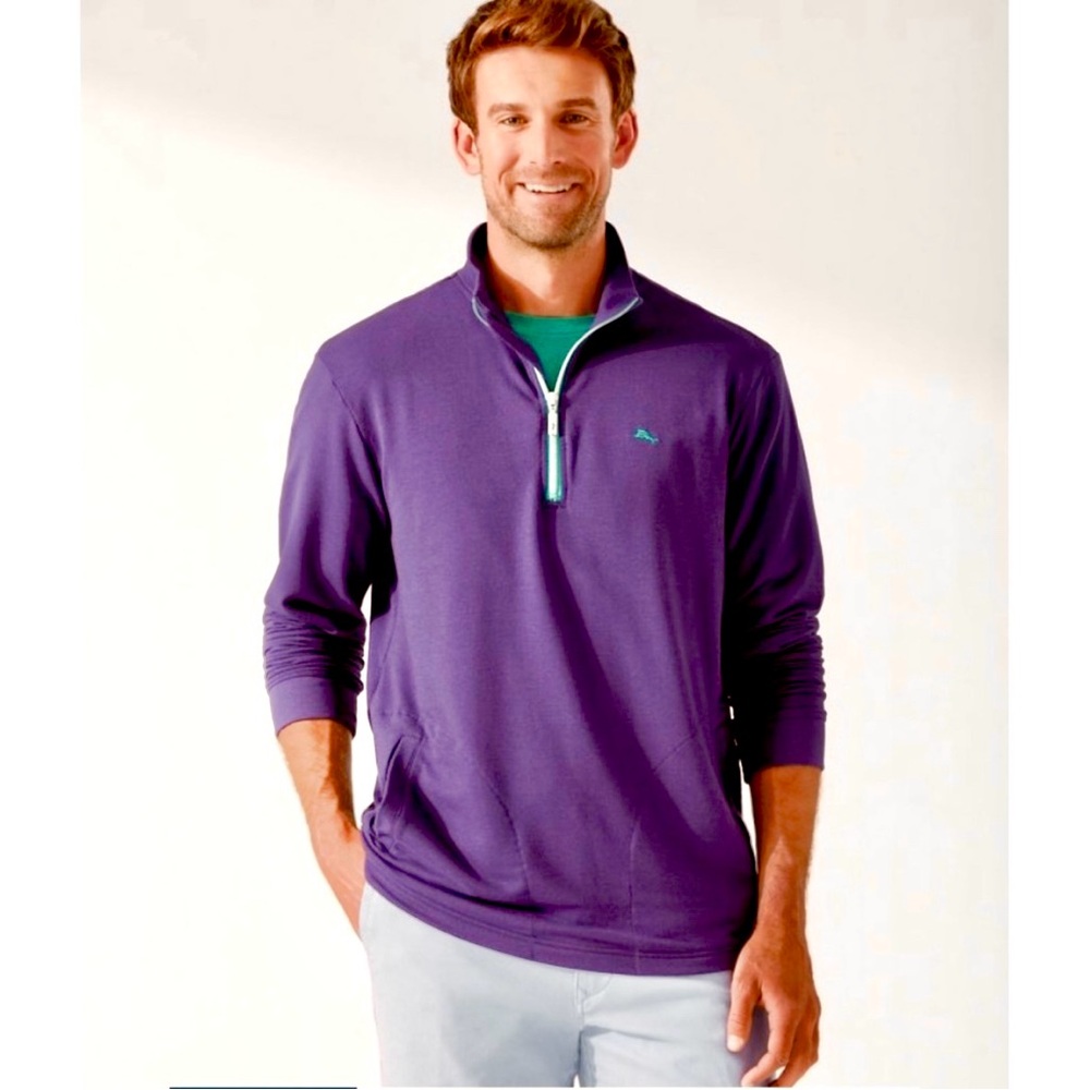 Tommy Bahama - Purple Relax Quarter-Zip Pullover with Teal Accents - Men’s 2XB